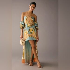 Vineet Bahl Off-The-Shoulder Printed Cape Dress Size Medium NWT